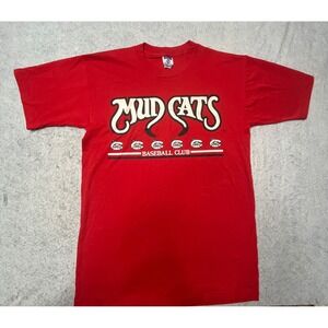 Vintage Mudcats Baseball Club T Shirt Mens‎ Large Red Heavyweight Graphic USA